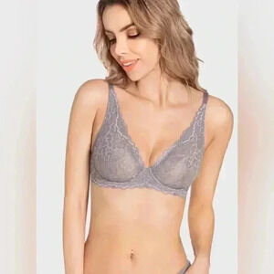NEW⭐️ WingsLove Sexy Lace Bra See  Through Sheer Deep V Plunge Bralette